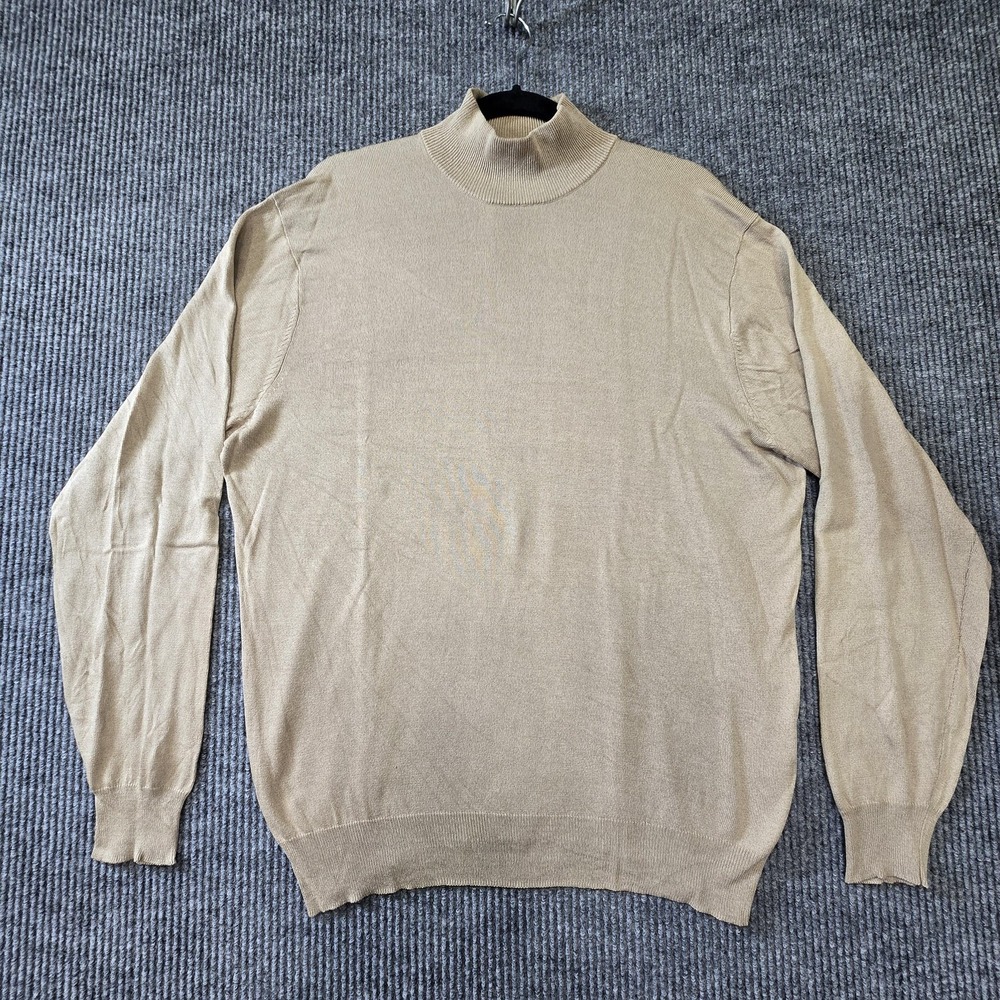 Jos A Bank Sweater Mens Large Beige 100% Silk Mock Neck Pullover Knit